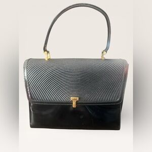 Tiffany & Co Vintage Classic Black Patent Leather Top Handle Bag Made in Italy